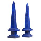 Minerals: A pair of lapis lazuli veneeed obelisks 48cm high