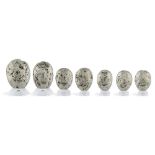 Minerals: A collection of six pyrite eggs Peru the largest 10cm high