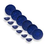 Minerals: A set of six lapis lazuli bowls and plates the plate’s 25cm diameter
