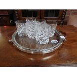 Tray and 6 cut glass tumblers