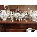 Cherub bowl and 2 teapots