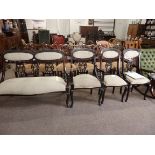 Edwardian sofa, arm chair and 2 dining chairs