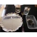 Silver top pin holders, salver etc
