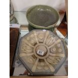 2 Moorcroft - natural pottery dish and Deco peacock bowl (damaged)