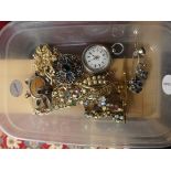 silver pocket watch and misc. jewellery