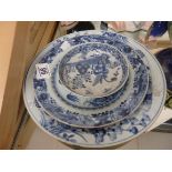 3 Oriental blue and white plates