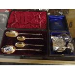Silver Communion set (damaged) and Apostle spoons
