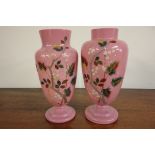 Pair of pink Victorian glass vases (damaged)