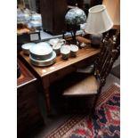 Oak leather top side table and carved hall chair