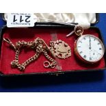 9ct gold pocket watch and 9ct chain and medal