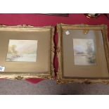 Pair of antique watercolours by E A Stock