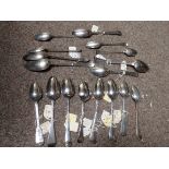 A collection of Antique silver table and dessert spoons