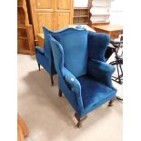 2 blue armchairs
