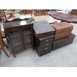 Trunk, blanket box, drawers, desk and china cabinet