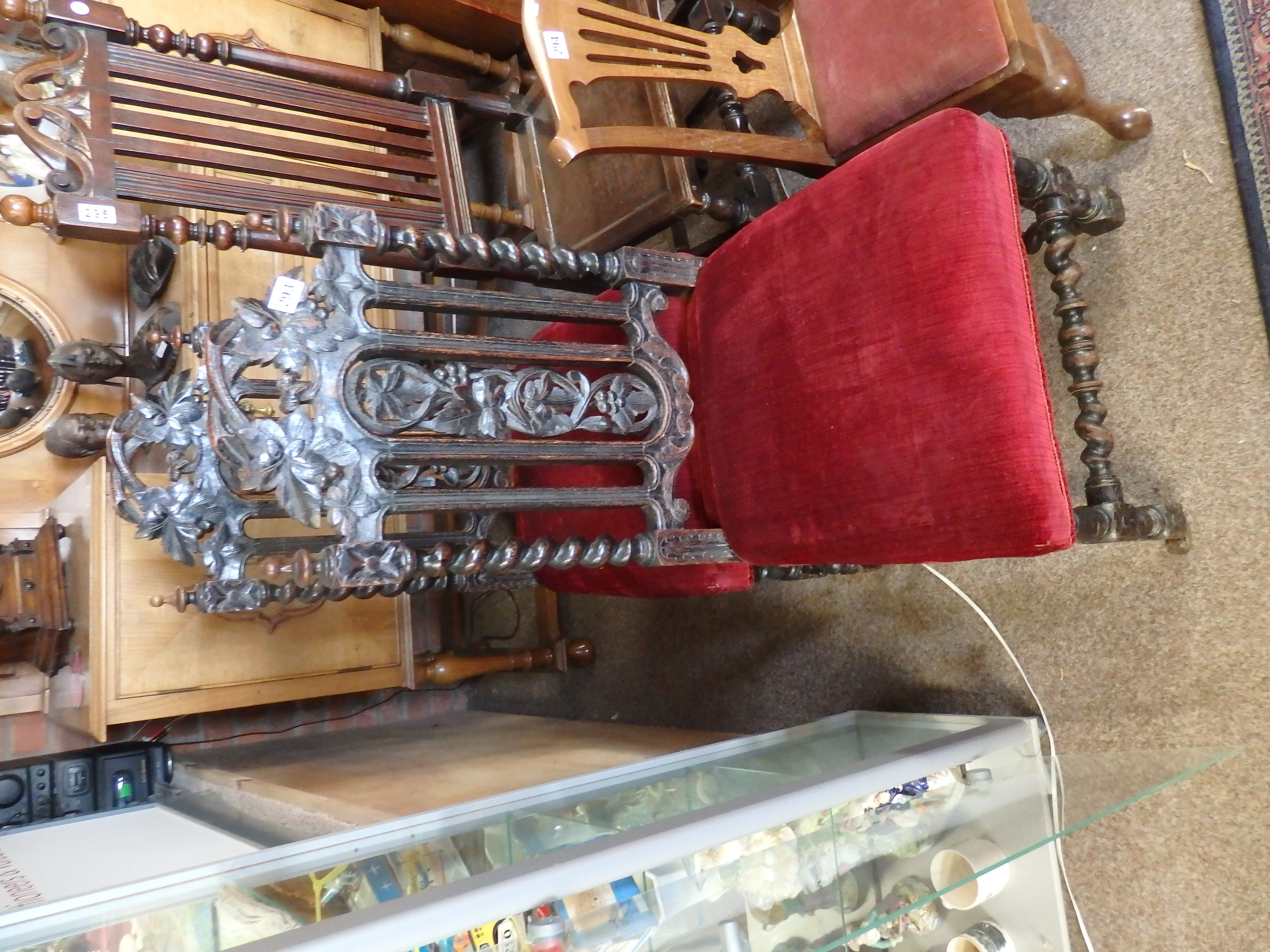 2 Oak carved hall chairs