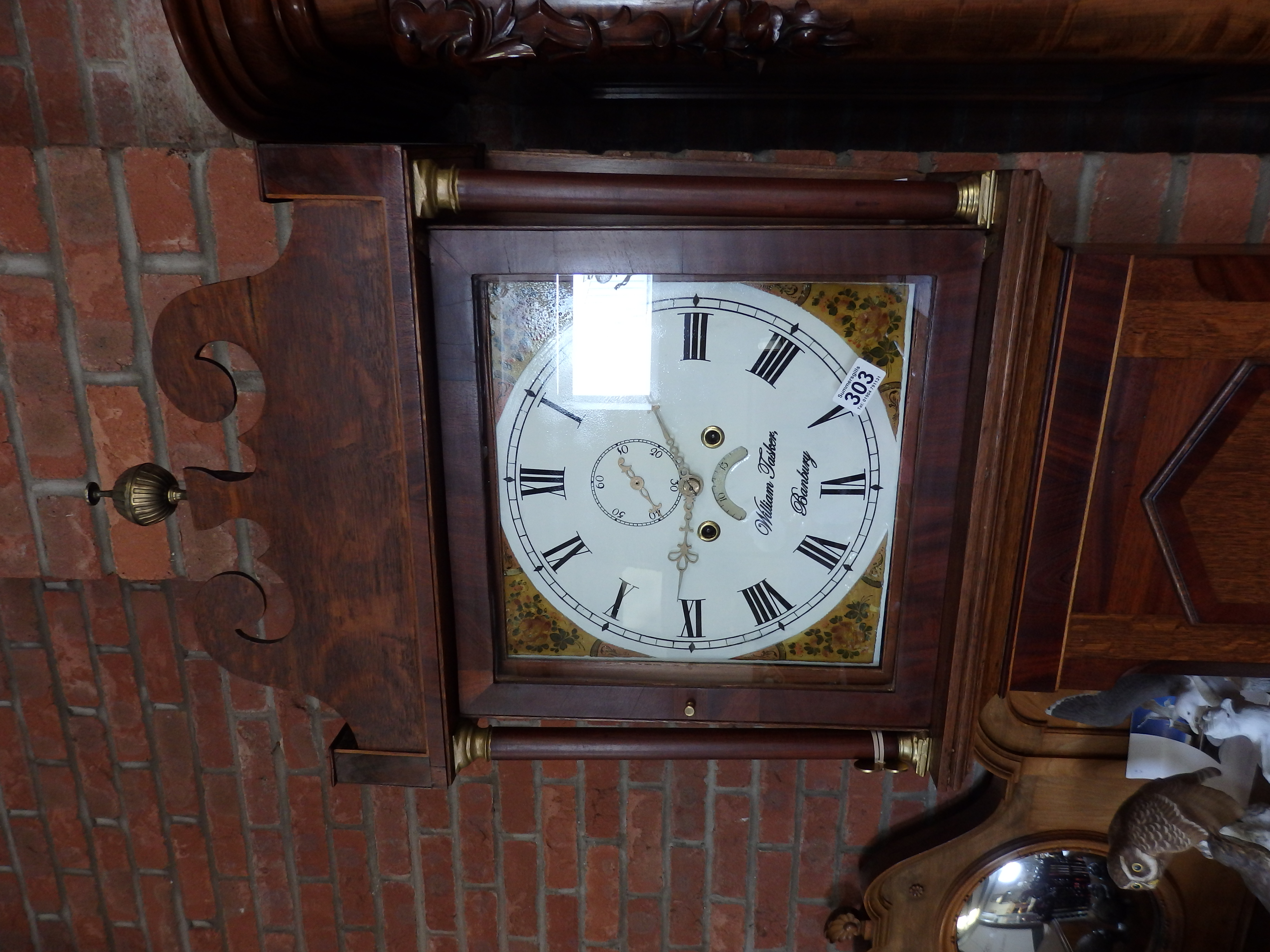 Oak inlaid longcased clock with painted face Wm Tasker Banbury