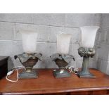 3 modern table lamps (1 damaged)
