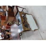 Marble top table, mirror and table lamp