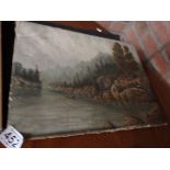 Oil of river scene signed AAH 89