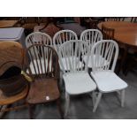 6 kitchen chairs, rocker and coal bucket