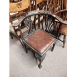 Oak carved corner chair