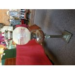 Silvered and cut glass oil lamp 85cm ht