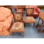 3 x Mahogany dining chairs with tapestry seats