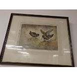 Dry point picture of woodcocks by Henry Wilkinson