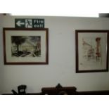 2 signed watercolours by Terry Donnelly Tyne Bridge and Surtees House