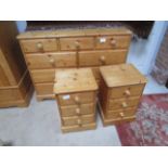 Pine chest and 2 bedside tables