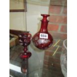 1810 red glass decanter and glass