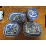 Blue and white tureens and plates