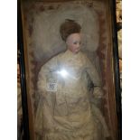 Doll in glass case no visible markings 46cm ht