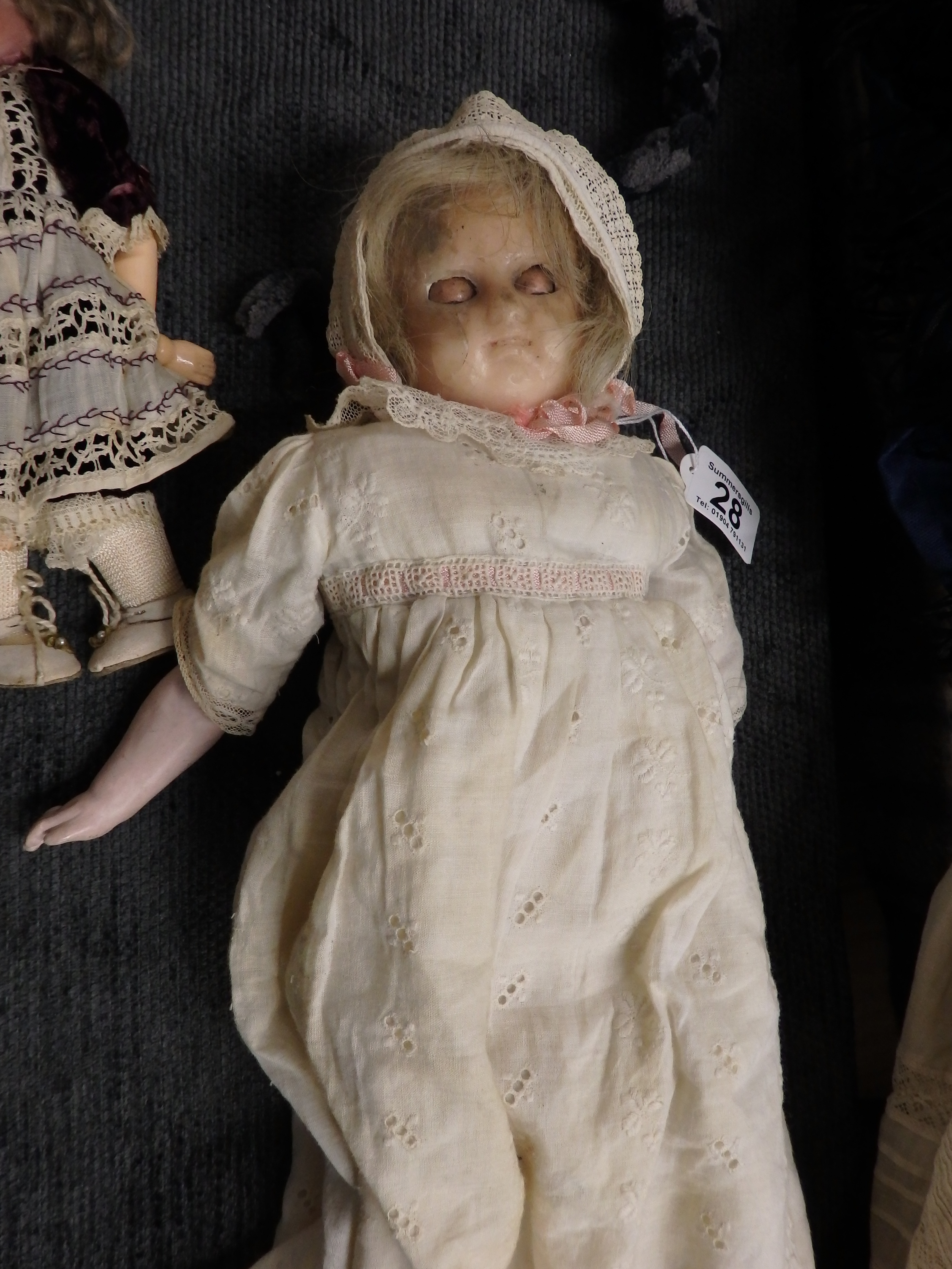 Wax face Doll (face damaged) 42cm ht