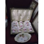 Crown Derby coffee set in case and Worcester dish
