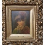 CH. D'ESTE A MID 19TH CENTURY OIL ON PANEL Portrait of a young lady in carved