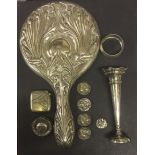 A COLLECTION OF ART NOUVEAU AND LATER SILVER ITEMS To include a toilet mirror, vesta case,