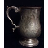 HENRY HOLLAND, A VICTORIAN SILVER BALUSTER TANKARD With a fine engraving of floral swags and