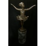 AFTER PRIESS, A BRONZE SCULPTURE OF A YOUNG BALLERINA In the En Pointe position, raised on green