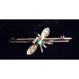 A VINTAGE 14CT GOLD, DIAMOND, EMERALD AND SEED PEARL INSECT BROOCH The central emerald