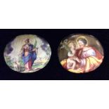TWO LATE 18TH/EARLY 19TH CENTURY ENAMEL ON COPPER PLAQUE A classical style maiden wearing a