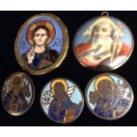 A COLLECTION OF ANTIQUE ENAMEL ON COPPER OVAL MINIATURE PORTRAITS Religious scenes, painted in