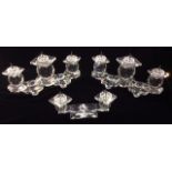 SWAROVSKI CRYSTAL, A 20TH CENTURY PAIR OF THREE BRANCH TABLE CANDLEABRAS With spherical stems