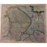 A 17TH CENTURY COLOURED ENGRAVINGS MAP OF LINCOLN By Christopher Saxton and William Kip, 1637,