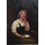 A 19TH CENTURY CONTINENTAL SCHOOL OIL ON CANVAS Young lady reading a letter, indistinctly signed and