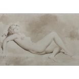 VLADIMIR ROZMAINSKI, RUSSIAN, 1885 - 1943, WATERCOLOUR Reclining nude female, framed and glazed. (