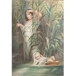 'MOSES IN THE RUSHES', A 19TH CENTURY WATERCOLOUR Framed and glazed. (66cm x 48cm)