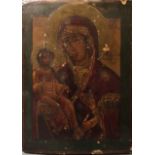 A LATE 19TH/EARLY 20TH CENTURY RUSSIAN ICON OIL ON PANEL Madonna and child, Troeruchitsa type, the