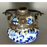 A 19TH CENTURY ORIENTAL BLUE WITH OPIUM DOUBLE GOURD POT Having a bronze handle and stopper, hand