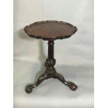 AN 18TH/19TH CENTURY MAHOGANY MINIATURE WINE TABLE The piecrust top raised on a fluted single